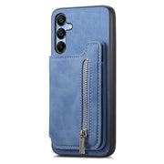 For Samsung Galaxy S25 5G Retro MagSafe Zipper Wallet Card Bag Back Phone Case(Blue)