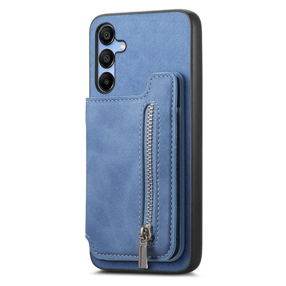 For Samsung Galaxy S25 5G Retro MagSafe Zipper Wallet Card Bag Back Phone Case(Blue)