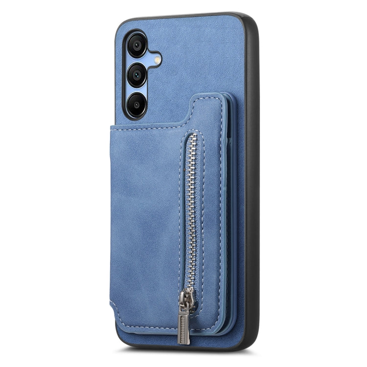 For Samsung Galaxy S25 5G Retro MagSafe Zipper Wallet Card Bag Back Phone Case(Blue)