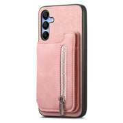 For Samsung Galaxy S25 5G Retro MagSafe Zipper Wallet Card Bag Back Phone Case(Pink)