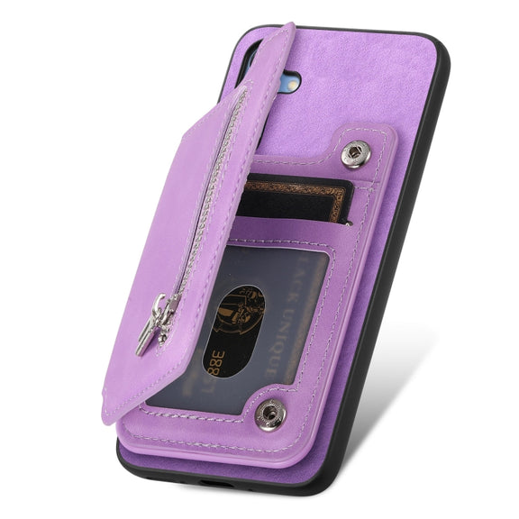 For Samsung Galaxy S25 5G Retro MagSafe Zipper Wallet Card Bag Back Phone Case(Purple)