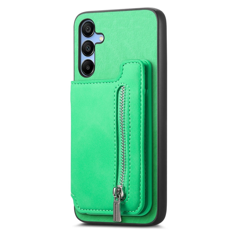 For Samsung Galaxy S25 5G Retro MagSafe Zipper Wallet Card Bag Back Phone Case(Green)