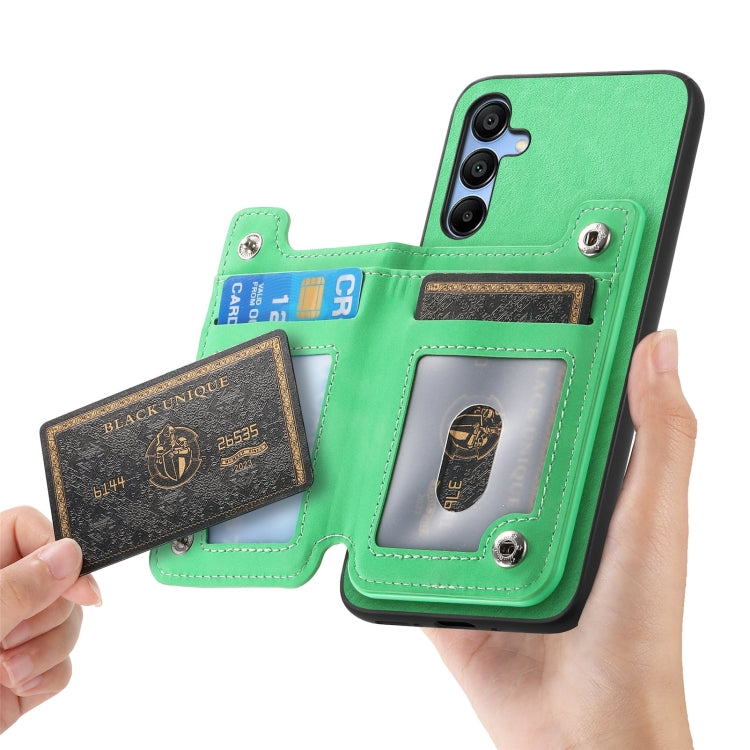 For Samsung Galaxy S25 5G Retro MagSafe Zipper Wallet Card Bag Back Phone Case(Green)