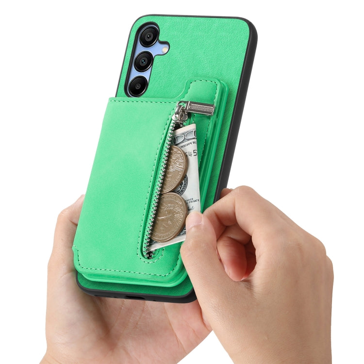 For Samsung Galaxy S25 5G Retro MagSafe Zipper Wallet Card Bag Back Phone Case(Green)