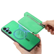 For Samsung Galaxy S25 5G Retro MagSafe Zipper Wallet Card Bag Back Phone Case(Green)
