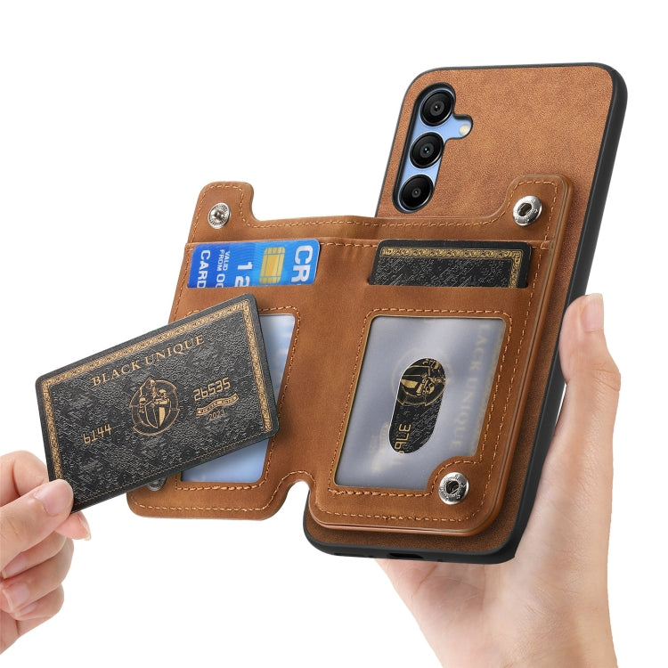 For Samsung Galaxy S25 5G Retro MagSafe Zipper Wallet Card Bag Back Phone Case(Brown)