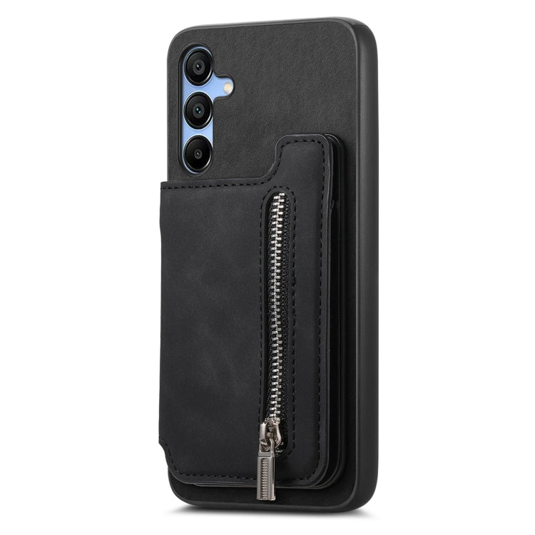 For Samsung Galaxy S25 5G Retro MagSafe Zipper Wallet Card Bag Back Phone Case(Black)