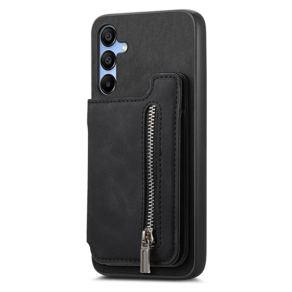 For Samsung Galaxy S25 5G Retro MagSafe Zipper Wallet Card Bag Back Phone Case(Black)