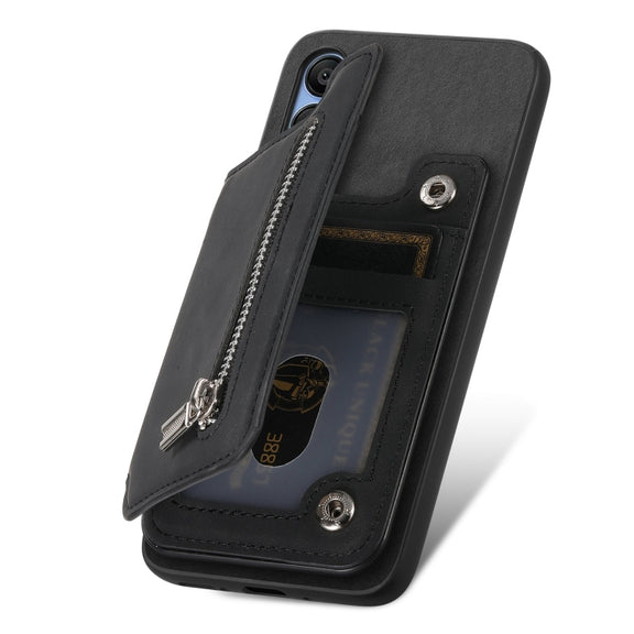For Samsung Galaxy S25 5G Retro MagSafe Zipper Wallet Card Bag Back Phone Case(Black)