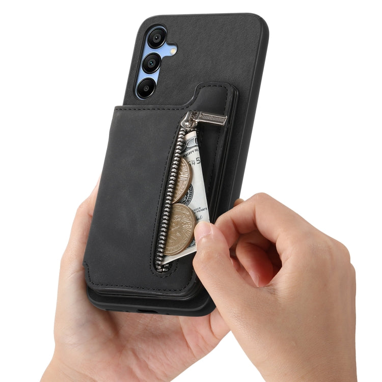 For Samsung Galaxy S25 5G Retro MagSafe Zipper Wallet Card Bag Back Phone Case(Black)