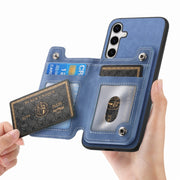 For Samsung Galaxy S25+ 5G Retro MagSafe Zipper Wallet Card Bag Back Phone Case(Blue)