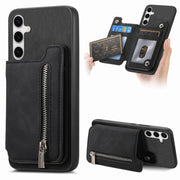 For Samsung Galaxy S25+ 5G Retro MagSafe Zipper Wallet Card Bag Back Phone Case(Black)