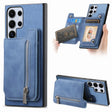 For Samsung Galaxy S25 Ultra 5G Retro MagSafe Zipper Wallet Card Bag Back Phone Case(Blue) - Galaxy S25 Ultra 5G Cases by PMC TechLife | Online Shopping South Africa | PMC TechLife | Buy Now Pay Later Mobicred