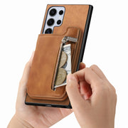 For Samsung Galaxy S25 Ultra 5G Retro MagSafe Zipper Wallet Card Bag Back Phone Case(Brown)