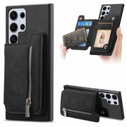 For Samsung Galaxy S25 Ultra 5G Retro MagSafe Zipper Wallet Card Bag Back Phone Case(Black)