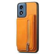 For Motorola Moto G35 Retro MagSafe Zipper Wallet Card Bag Back Phone Case(Yellow)