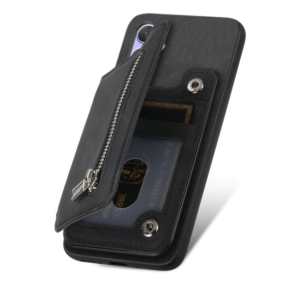 For Motorola Moto G35 Retro MagSafe Zipper Wallet Card Bag Back Phone Case(Black)