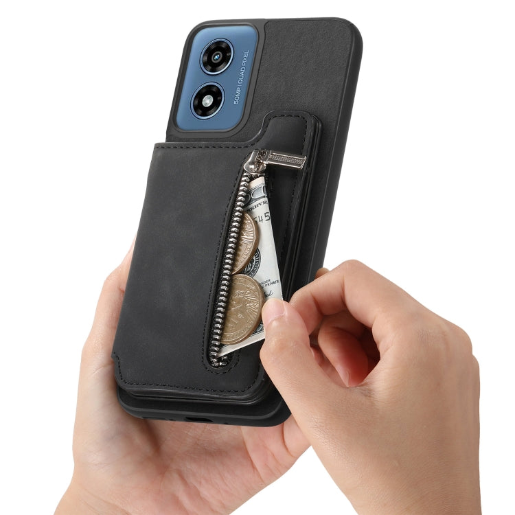 For Motorola Moto G35 Retro MagSafe Zipper Wallet Card Bag Back Phone Case(Black)