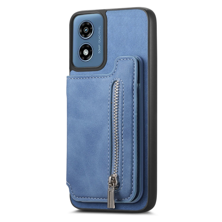 For Motorola Moto G55 Retro MagSafe Zipper Wallet Card Bag Back Phone Case(Blue)