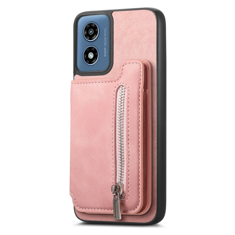 For Motorola Moto G55 Retro MagSafe Zipper Wallet Card Bag Back Phone Case(Pink)