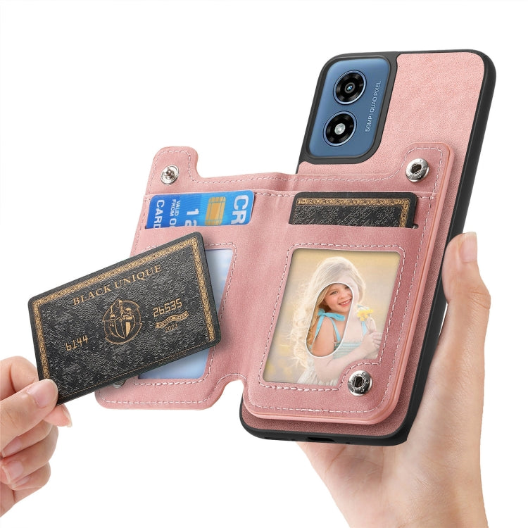 For Motorola Moto G55 Retro MagSafe Zipper Wallet Card Bag Back Phone Case(Pink)