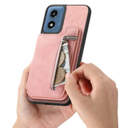 For Motorola Moto G55 Retro MagSafe Zipper Wallet Card Bag Back Phone Case(Pink)