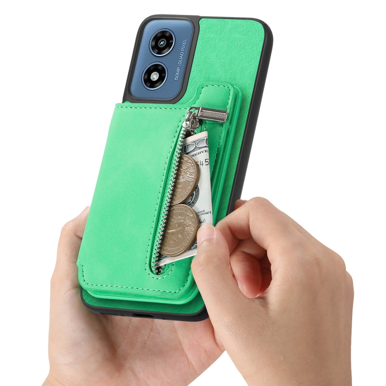 For Motorola Moto G55 Retro MagSafe Zipper Wallet Card Bag Back Phone Case(Green)