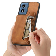 For Motorola Moto G55 Retro MagSafe Zipper Wallet Card Bag Back Phone Case(Brown)