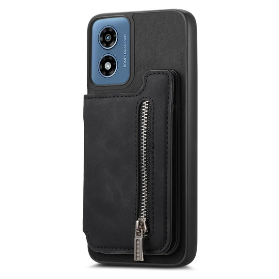 For Motorola Moto G55 Retro MagSafe Zipper Wallet Card Bag Back Phone Case(Black)