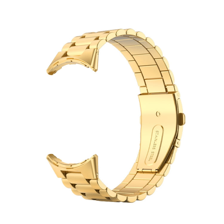 For Google Pixel Watch 3 45mm Three Beads Stainless Steel Folding Buckle Integrated Watch Band(Gold)