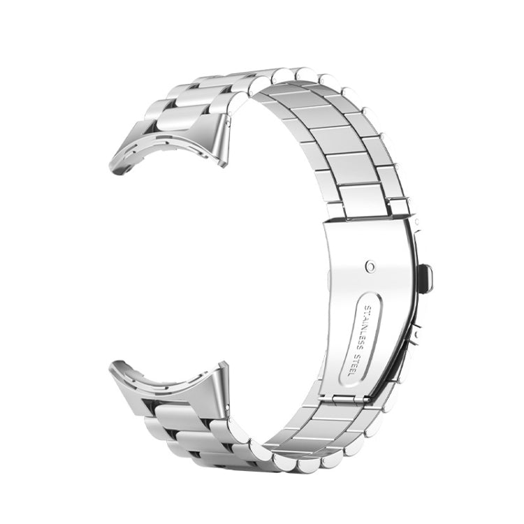 For Google Pixel Watch 3 45mm Three Beads Stainless Steel Folding Buckle Integrated Watch Band(Silver)