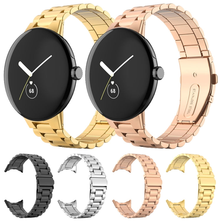 For Google Pixel Watch 3 45mm Three Beads Stainless Steel Folding Buckle Integrated Watch Band(Gold)