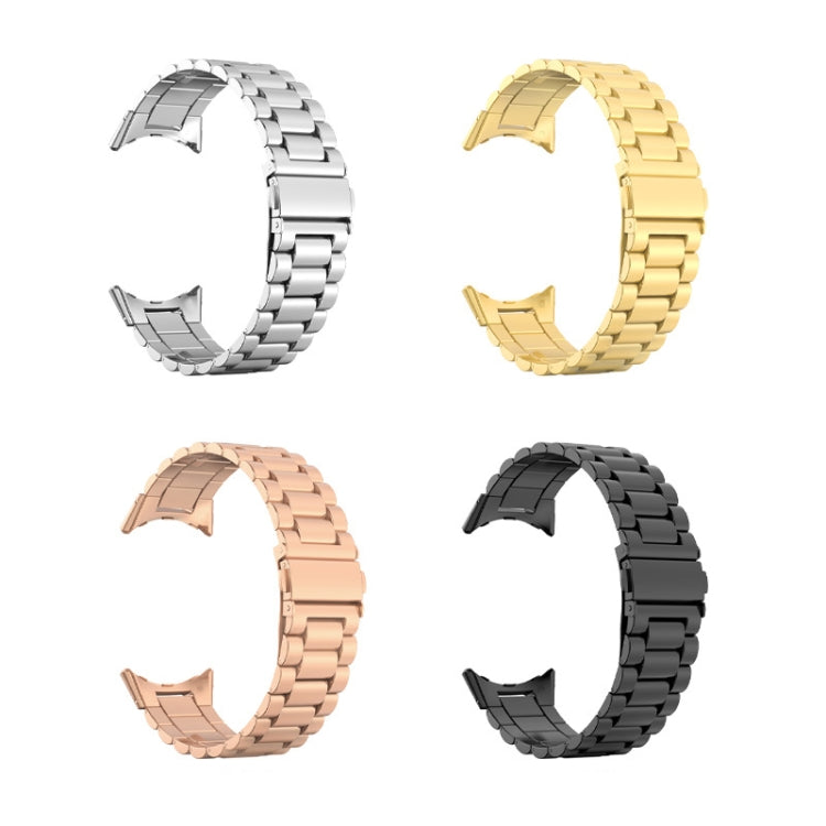 For Google Pixel Watch 3 45mm Three Beads Stainless Steel Folding Buckle Integrated Watch Band(Gold)