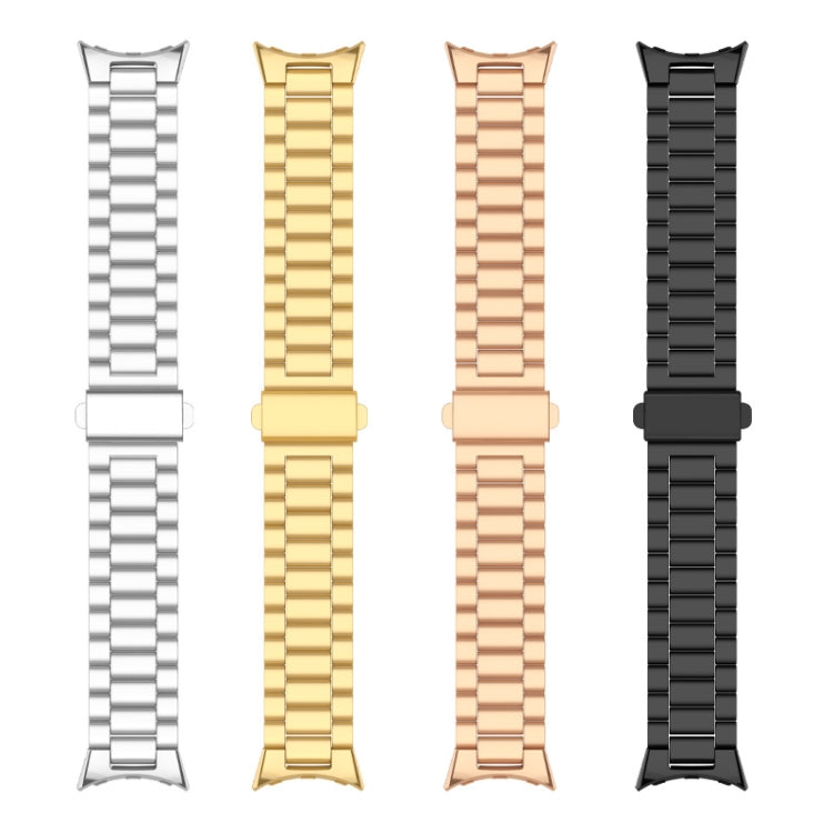 For Google Pixel Watch 3 45mm Three Beads Stainless Steel Folding Buckle Integrated Watch Band(Gold)