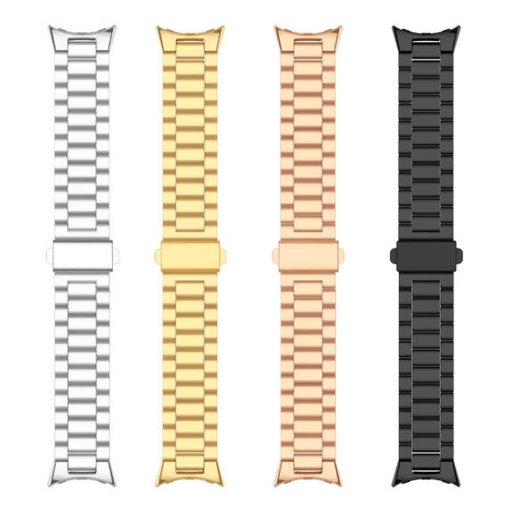 For Google Pixel Watch 3 45mm Three Beads Stainless Steel Folding Buckle Integrated Watch Band(Rose Gold)