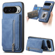 For Google Pixel 9 Pro XL Retro MagSafe Zipper Wallet Card Bag Back Phone Case(Blue) - Google Cases by PMC TechLife | Online Shopping South Africa | PMC TechLife | Buy Now Pay Later Mobicred