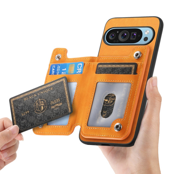 For Google Pixel 8a Retro MagSafe Zipper Wallet Card Bag Back Phone Case(Yellow)