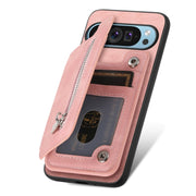 For Google Pixel 8a Retro MagSafe Zipper Wallet Card Bag Back Phone Case(Pink)