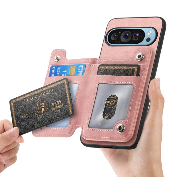 For Google Pixel 8a Retro MagSafe Zipper Wallet Card Bag Back Phone Case(Pink)
