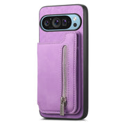 For Google Pixel 8a Retro MagSafe Zipper Wallet Card Bag Back Phone Case(Purple)