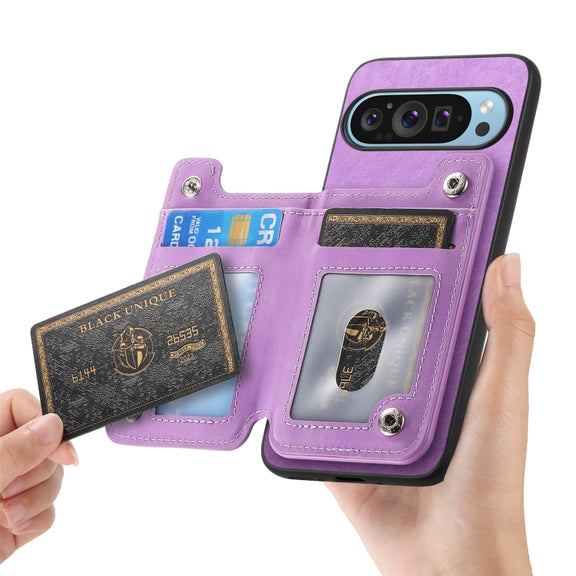 For Google Pixel 8a Retro MagSafe Zipper Wallet Card Bag Back Phone Case(Purple)