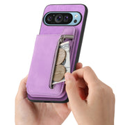 For Google Pixel 8a Retro MagSafe Zipper Wallet Card Bag Back Phone Case(Purple)