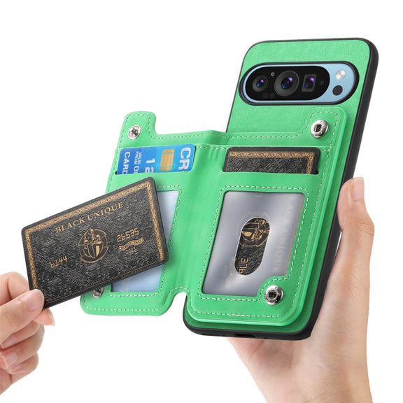 For Google Pixel 8a Retro MagSafe Zipper Wallet Card Bag Back Phone Case(Green)