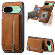 For Google Pixel 8a Retro MagSafe Zipper Wallet Card Bag Back Phone Case(Brown) - Google Cases by PMC TechLife | Online Shopping South Africa | PMC TechLife | Buy Now Pay Later Mobicred