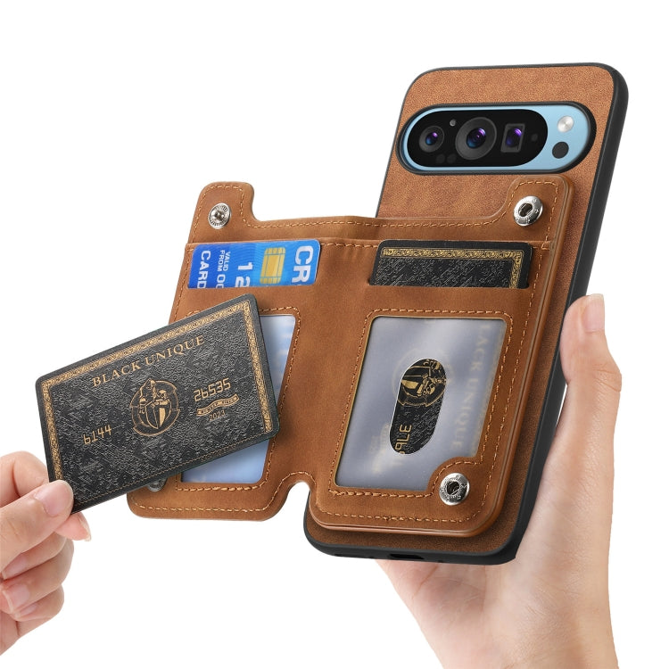 For Google Pixel 8a Retro MagSafe Zipper Wallet Card Bag Back Phone Case(Brown)