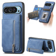 For Google Pixel 8 Pro Retro MagSafe Zipper Wallet Card Bag Back Phone Case(Blue) - Google Cases by PMC TechLife | Online Shopping South Africa | PMC TechLife | Buy Now Pay Later Mobicred