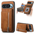 For Google Pixel 8 Pro Retro MagSafe Zipper Wallet Card Bag Back Phone Case(Brown) - Google Cases by PMC TechLife | Online Shopping South Africa | PMC TechLife | Buy Now Pay Later Mobicred