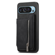 For Google Pixel 8 Pro Retro MagSafe Zipper Wallet Card Bag Back Phone Case(Black)