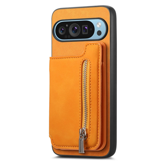 For Google Pixel 8 Retro MagSafe Zipper Wallet Card Bag Back Phone Case(Yellow)