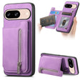 For Google Pixel 8 Retro MagSafe Zipper Wallet Card Bag Back Phone Case(Purple) - Google Cases by PMC TechLife | Online Shopping South Africa | PMC TechLife | Buy Now Pay Later Mobicred